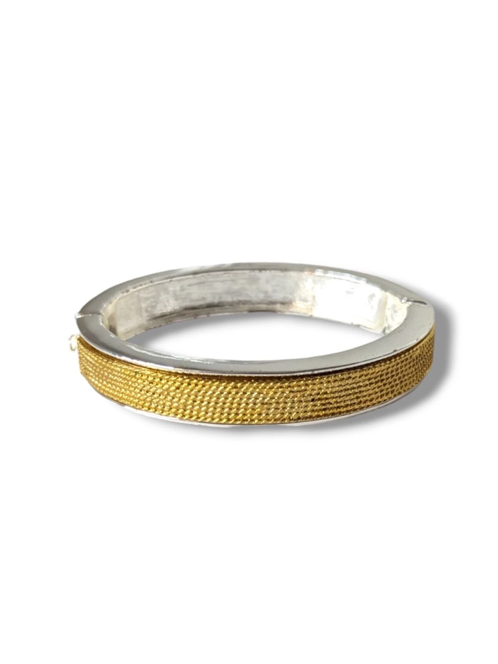 Napier Vintage Signed 80s Gold and Silver Two-Tone Mesh Hinged Bangle Bracelet